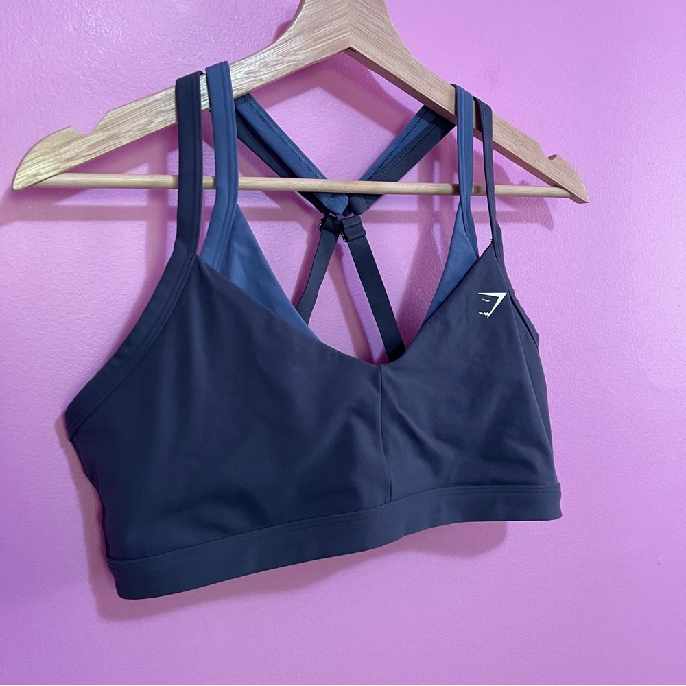 Gymshark Double Up Sports Bra Titanium Blue Medium Support V-Neck Women’s Large - Picture 4 of 7